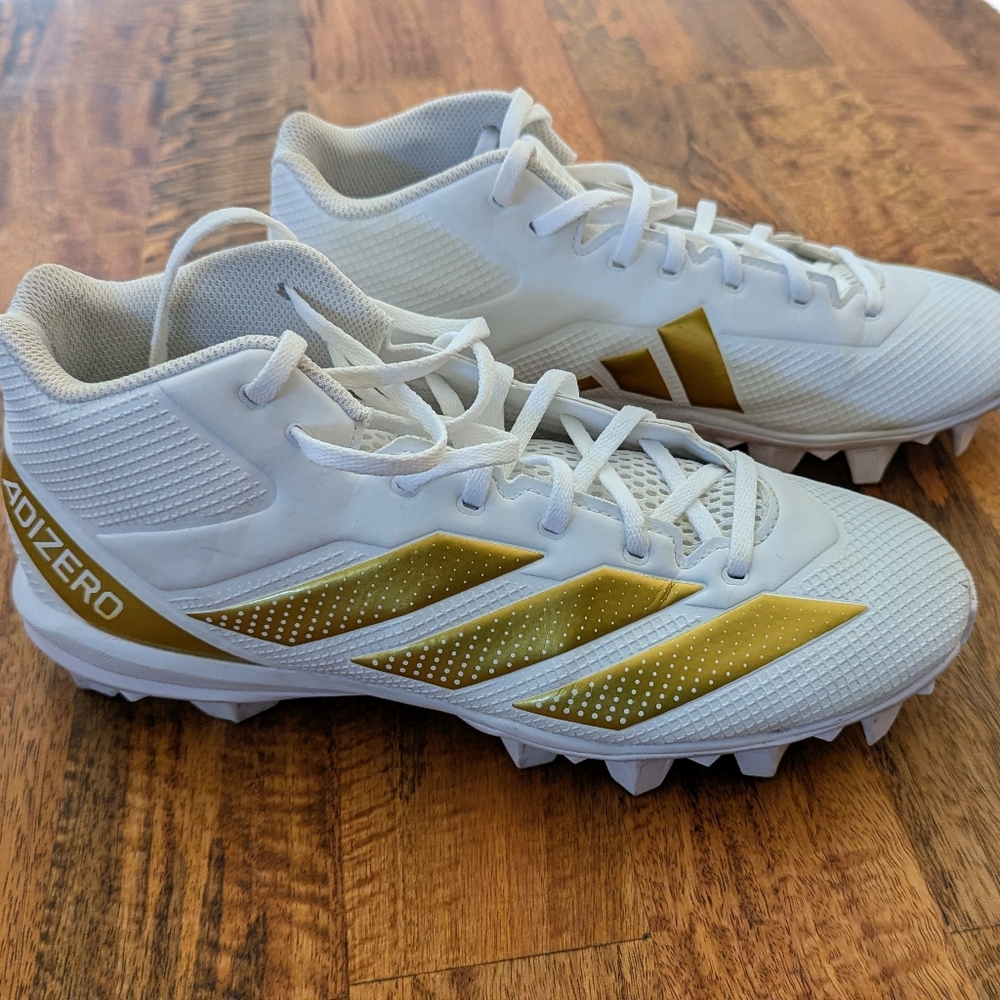Adidas Adizero White and Gold Cleats